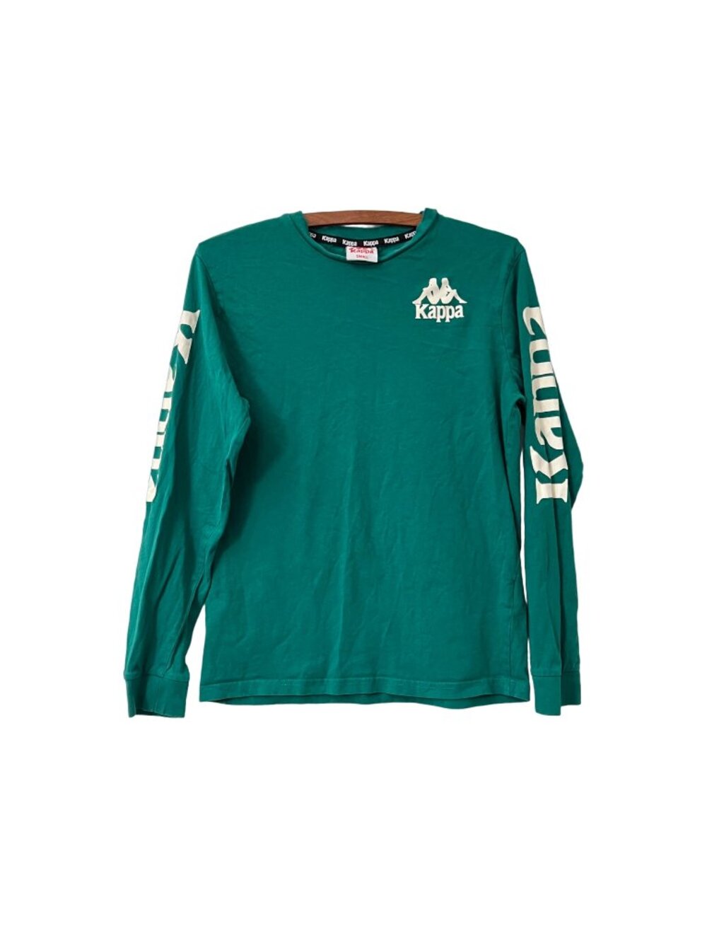 Kappa Womens Green Logo Long Sleeve T Shirt Y2K Size Small